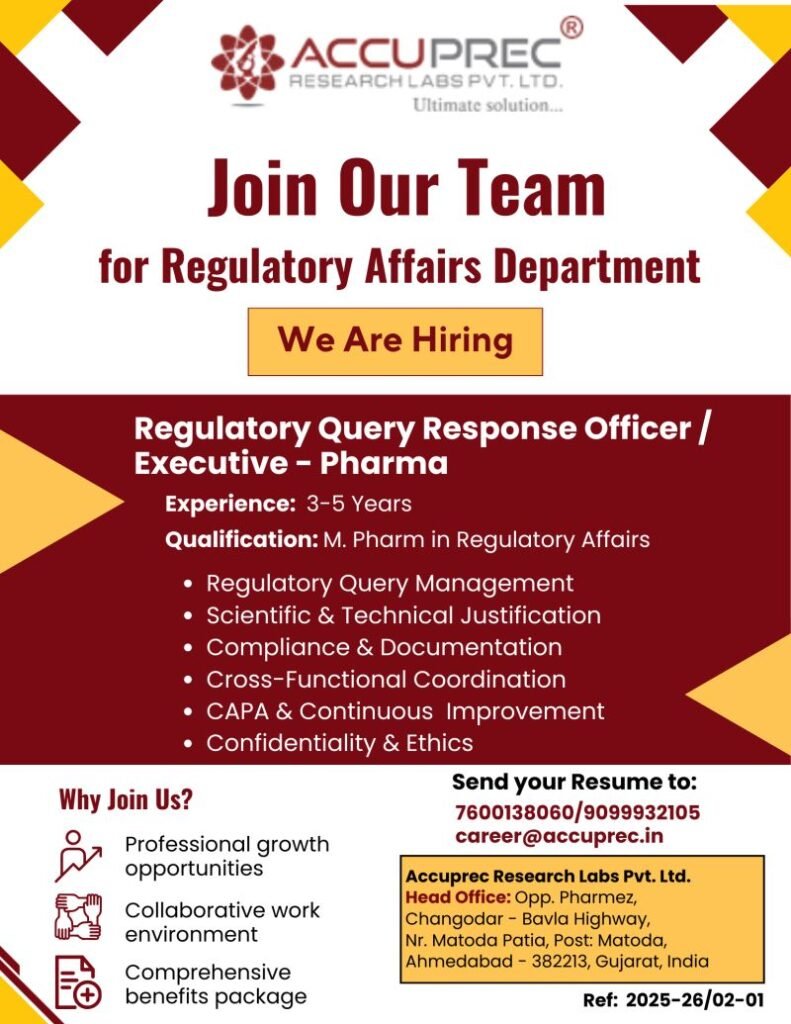Accuprec Research Hiring For Regulatory Affairs Department