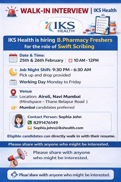 Freshers Needed In Swift Scribing At IKS Health
