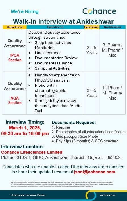 Cohance Lifesciences Limited Hiring For Quality Assurance Cohance Lifesciences Limited Hiring For Quality Assurance