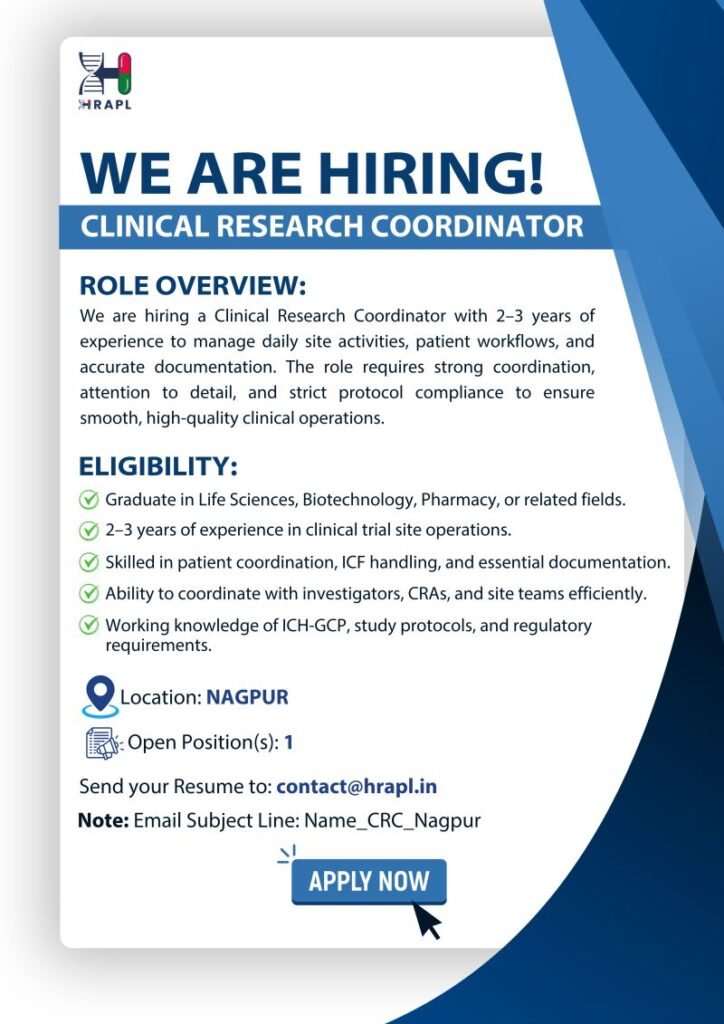 HRAPL Hiring For Clinical Research Coordinator HRAPL Hiring For Clinical Research Coordinator