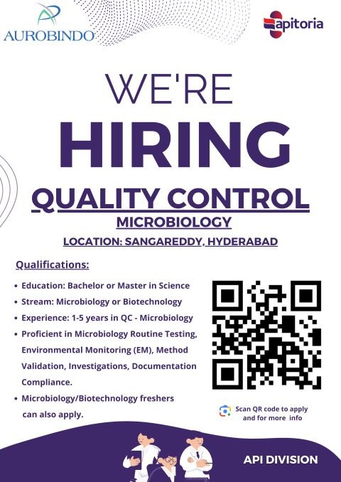 Freshers Needed In Quality Control Microbiology professionals At Apitoria Pharma Freshers Needed In Quality Control Microbiology professionals At Apitoria Pharma