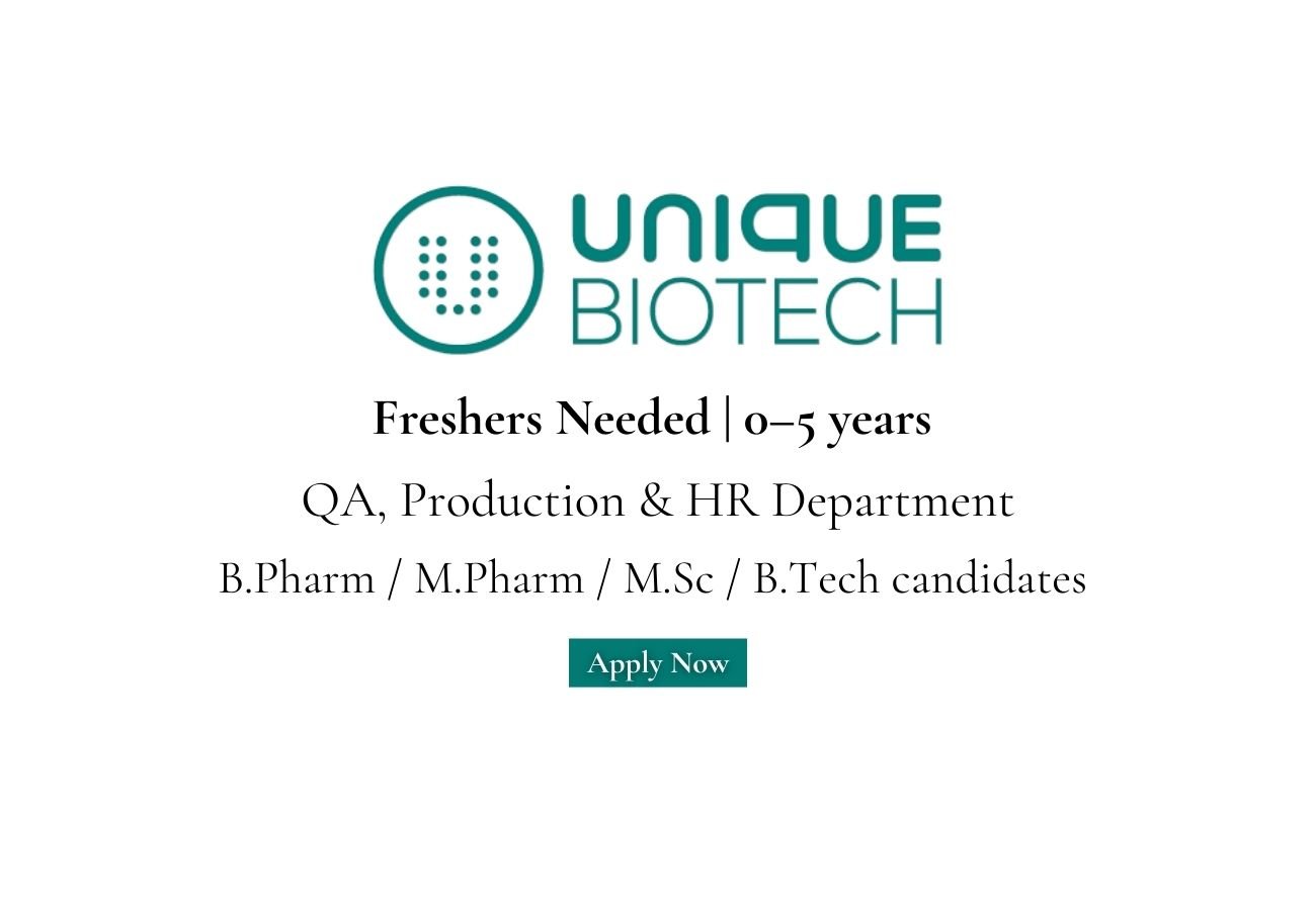 Freshers Needed In QA, Production & HR At Unique Biotech