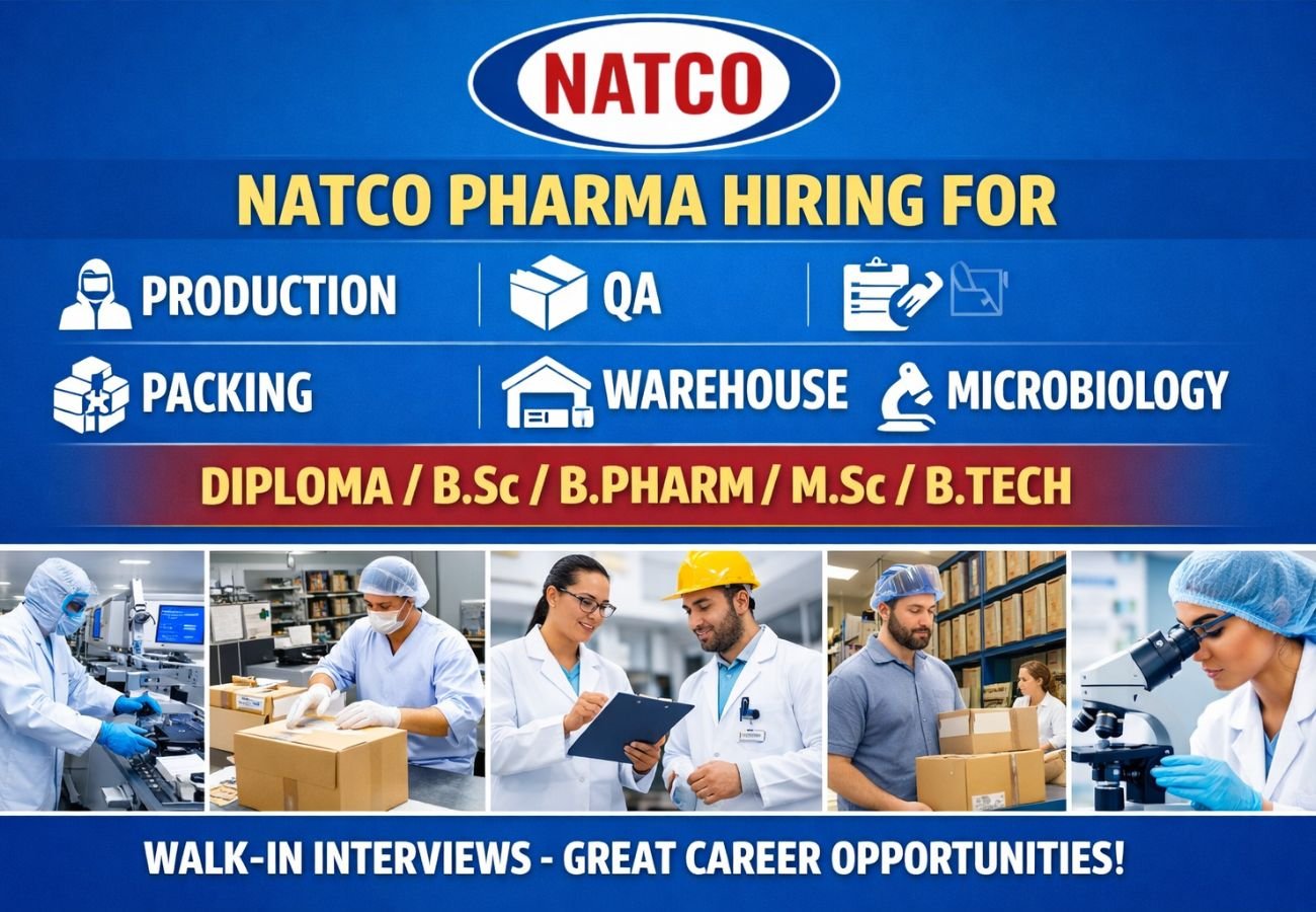 NATCO Pharma Hiring For Production, Packing, QA, Engineering, Warehouse, and Microbiology