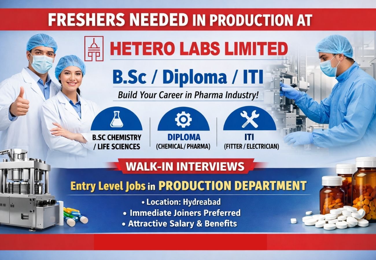 Freshers Needed In Production At Hetero Labs Limited