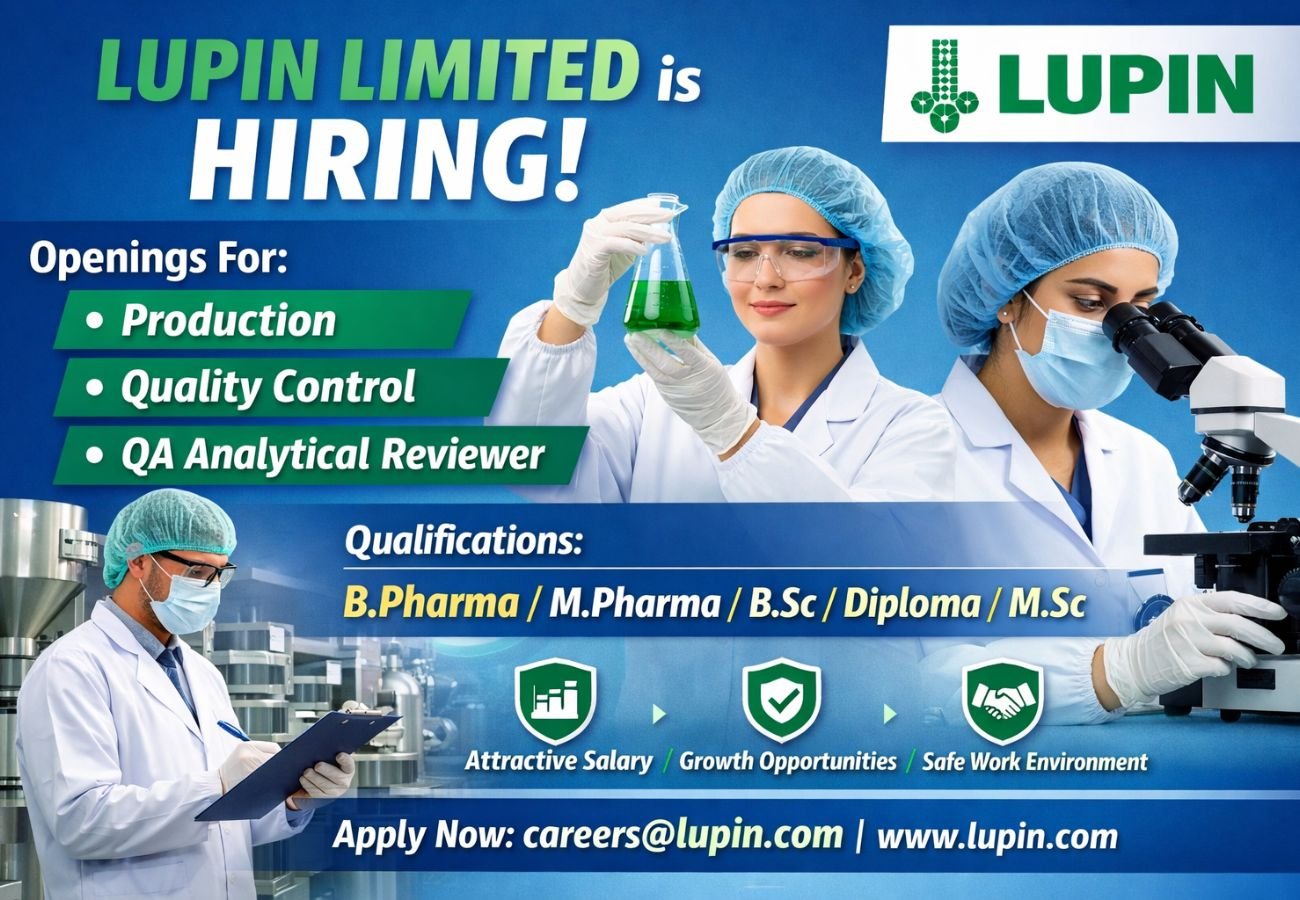 Lupin Limited Hiring For Production, Quality Control, and QA Analytical Reviewer