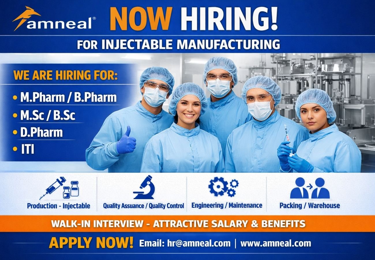 Amneal Pharmaceuticals Hiring For Injectable Manufacturing
