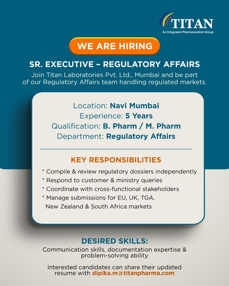 Titan Laboratories Hiring For Regulatory Affairs