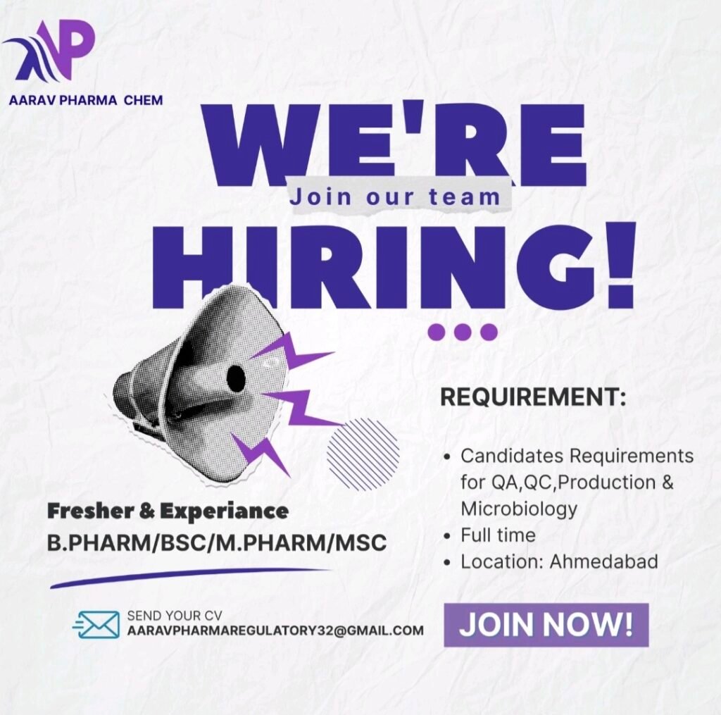 Freshers Needed In QA, QC, Production, Microbiology At Aarav Pharma Chem Freshers Needed In QA, QC, Production, Microbiology At Aarav Pharma Chem