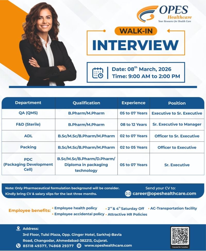 OPES Healthcare Hiring For Quality Assurance / F&D / ADL / Packing