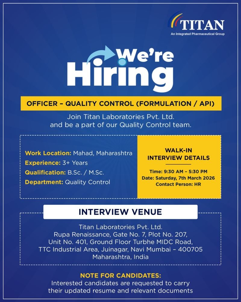 Titan Laboratories Hiring For Quality Control