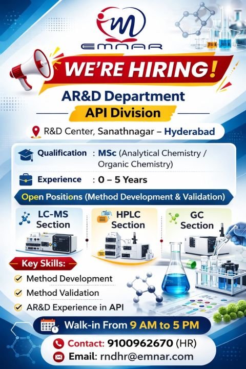 Freshers Needed In Analytical Research & Development At EMCAR