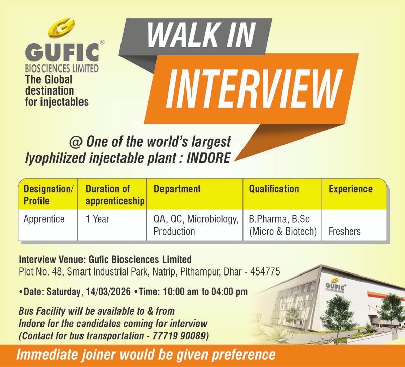 Freshers Needed In QA, QC, Microbiology, Production At Gufic Biosciences Limited