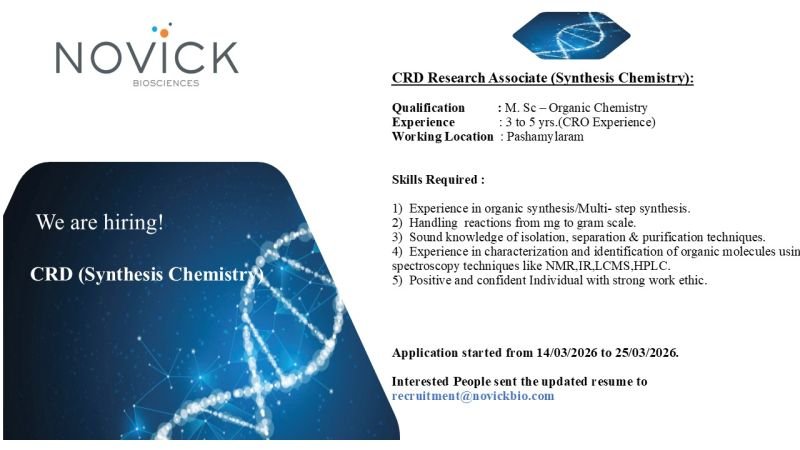 Novick Biosciences Hiring For CRD Research Associate
