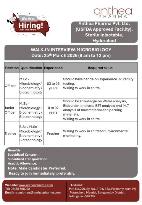 Freshers Needed In Trainee – Microbiology At Anthea Pharma Freshers Needed In Trainee – Microbiology At Anthea Pharma