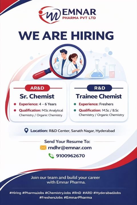 Freshers Needed In AR&D / R&D At Emnar Pharma Freshers Needed In AR&D / R&D At Emnar Pharma