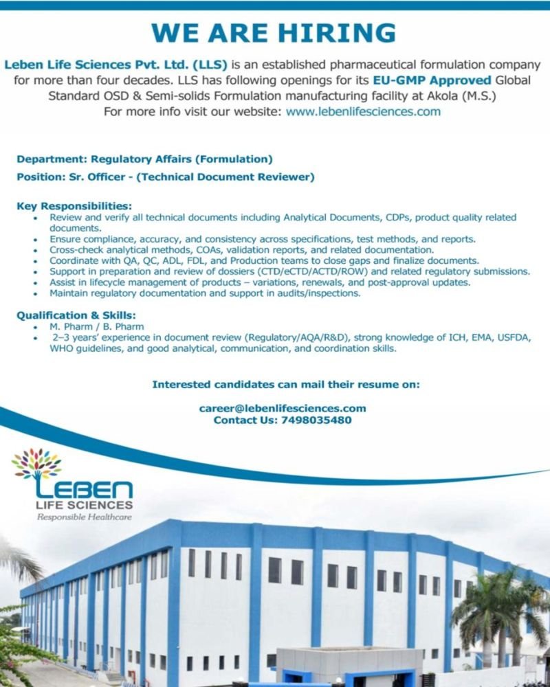 Leben Life Sciences Hiring For Regulatory Affairs Leben Life Sciences Hiring For Regulatory Affairs