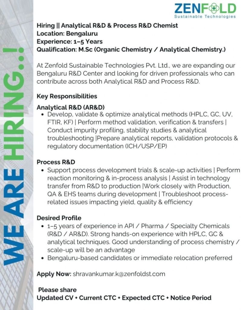 Zenfold Sustainable Hiring For AR&D & Process R&D Chemist Zenfold Sustainable Hiring For AR&D & Process R&D Chemist
