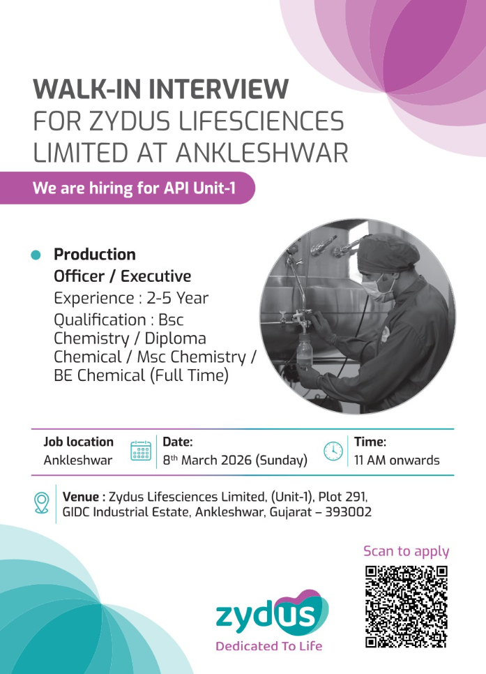 Zydus Lifesciences Hiring For Production Officer / Executive Zydus Lifesciences Hiring For Production Officer / Executive