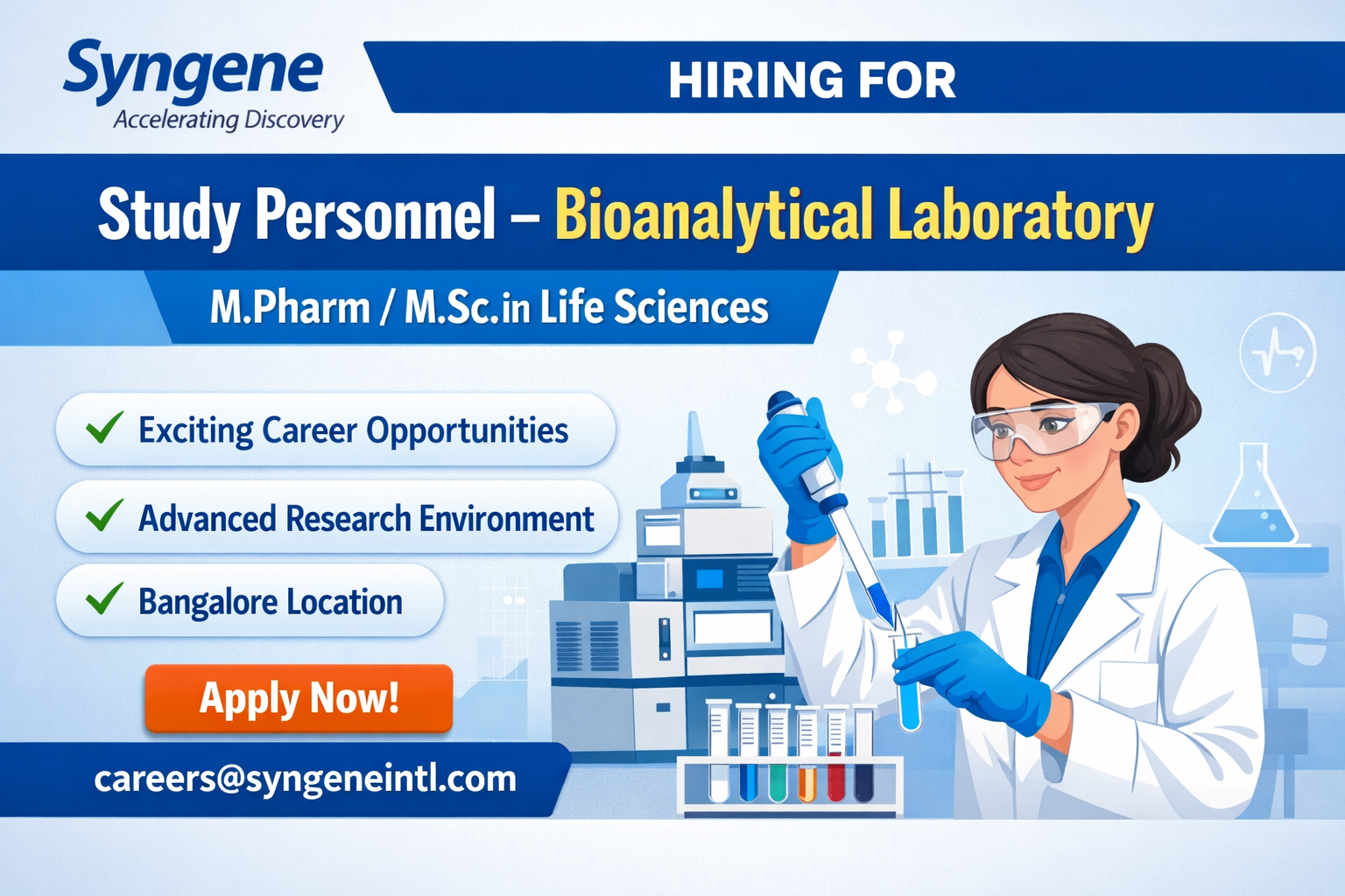 Syngene International Hiring For Study Personnel – Bioanalytical Laboratory