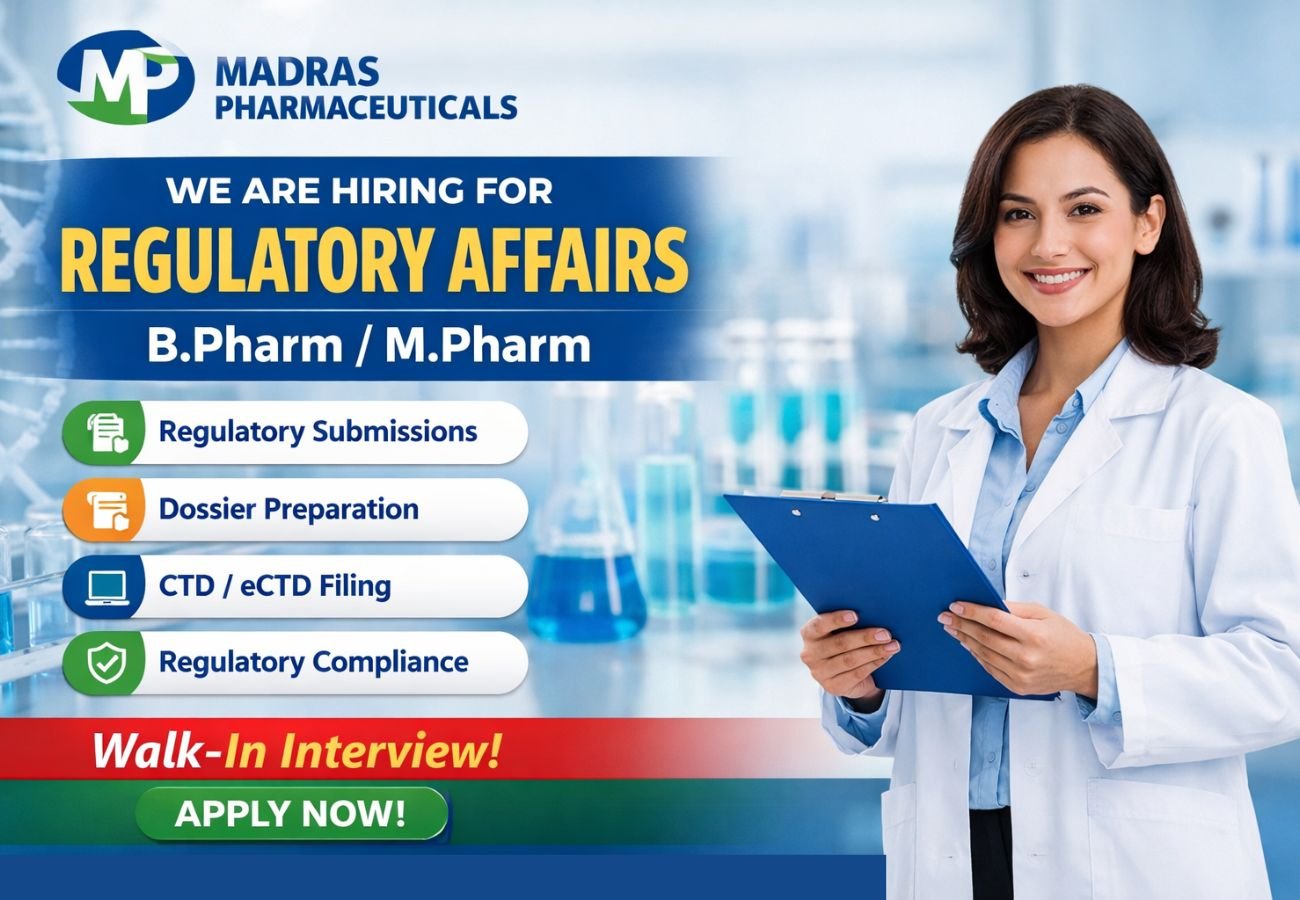 Madras Pharmaceuticals Hiring For Regulatory Affairs