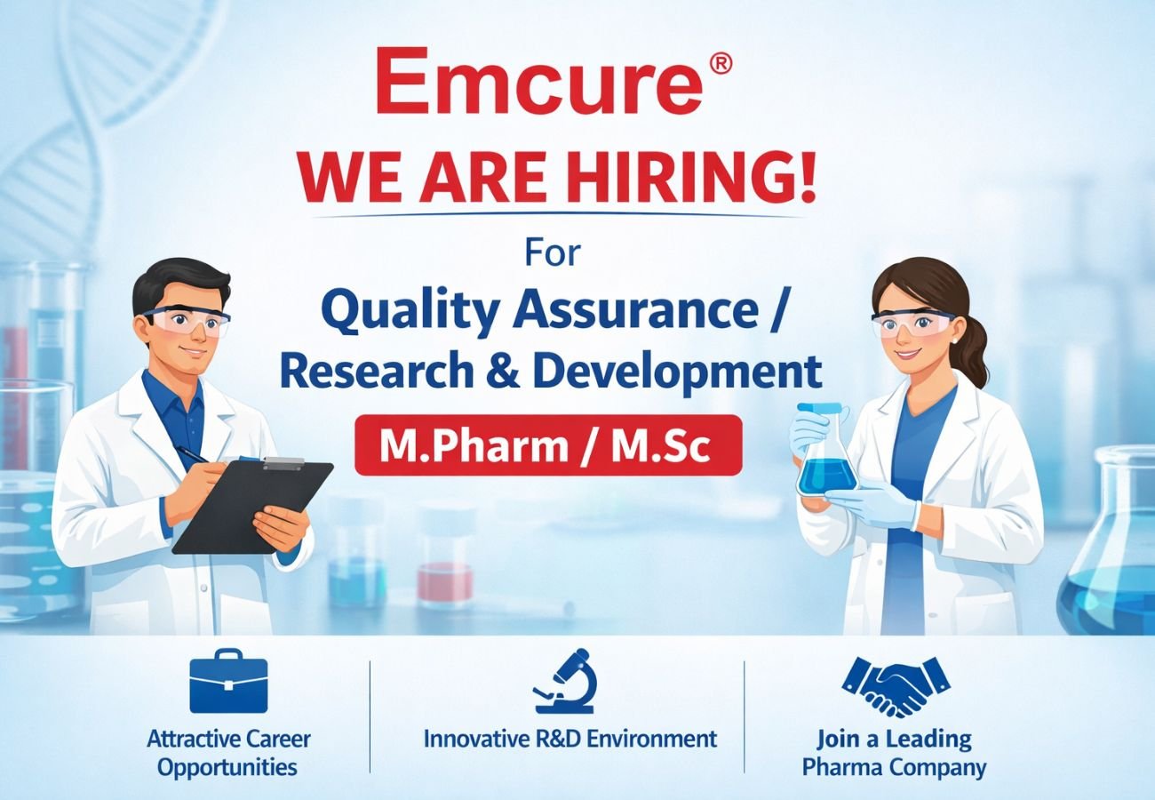 Emcure Pharmaceuticals Hiring For Quality Assurance / Research & Development