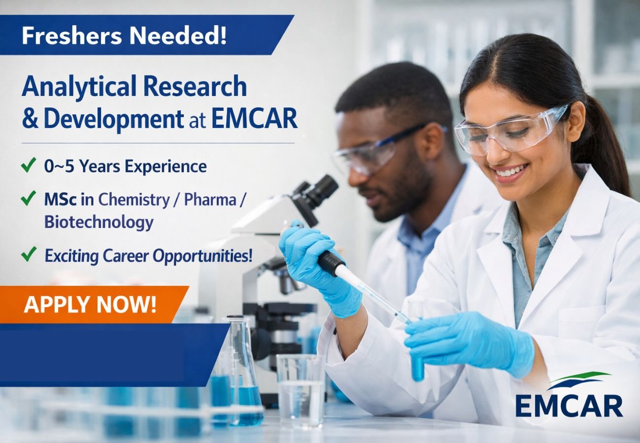 Freshers Needed In Analytical Research & Development At EMCAR
