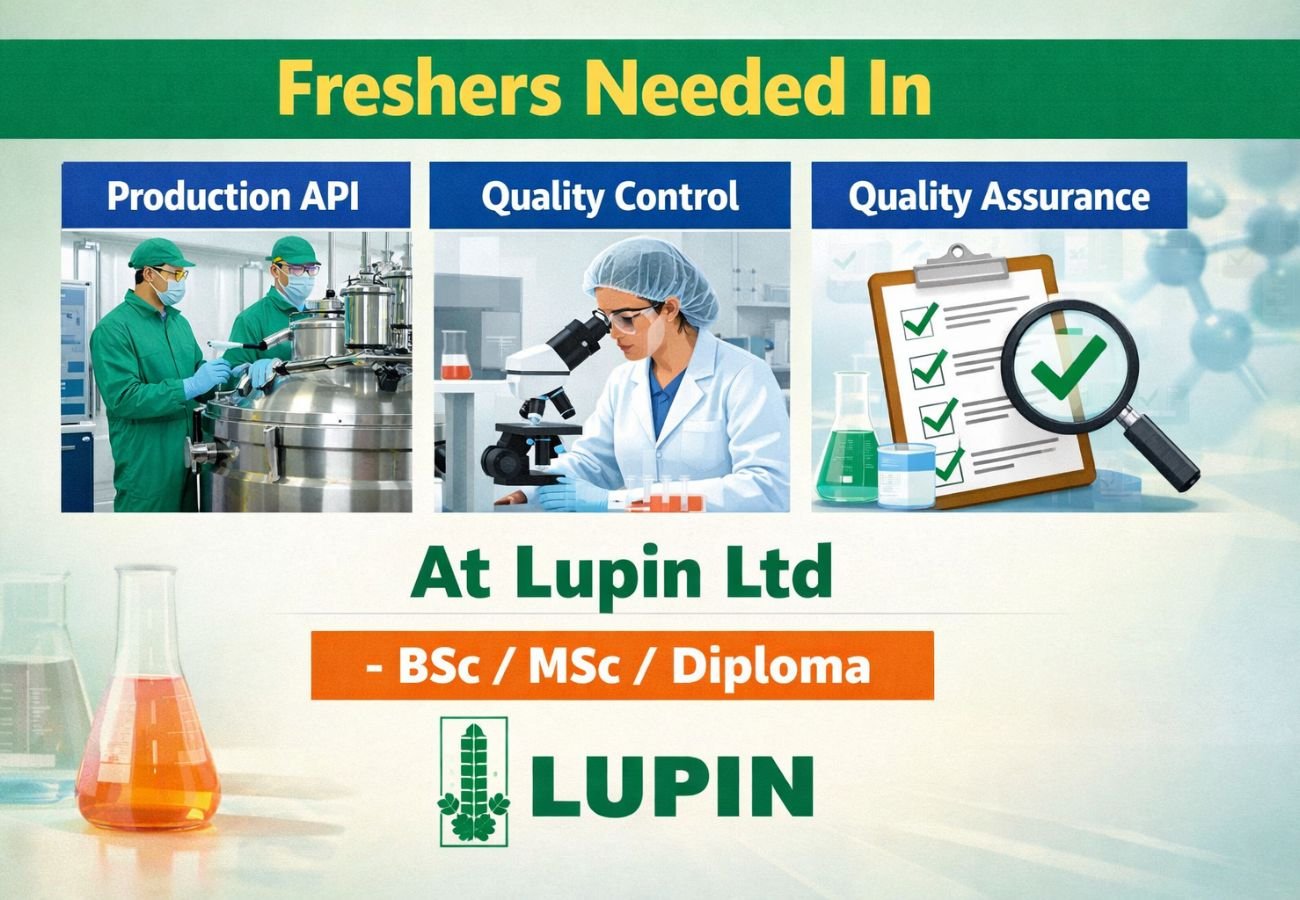 Freshers Needed In Production API, Quality Control, Quality Assurance At Lupin Ltd