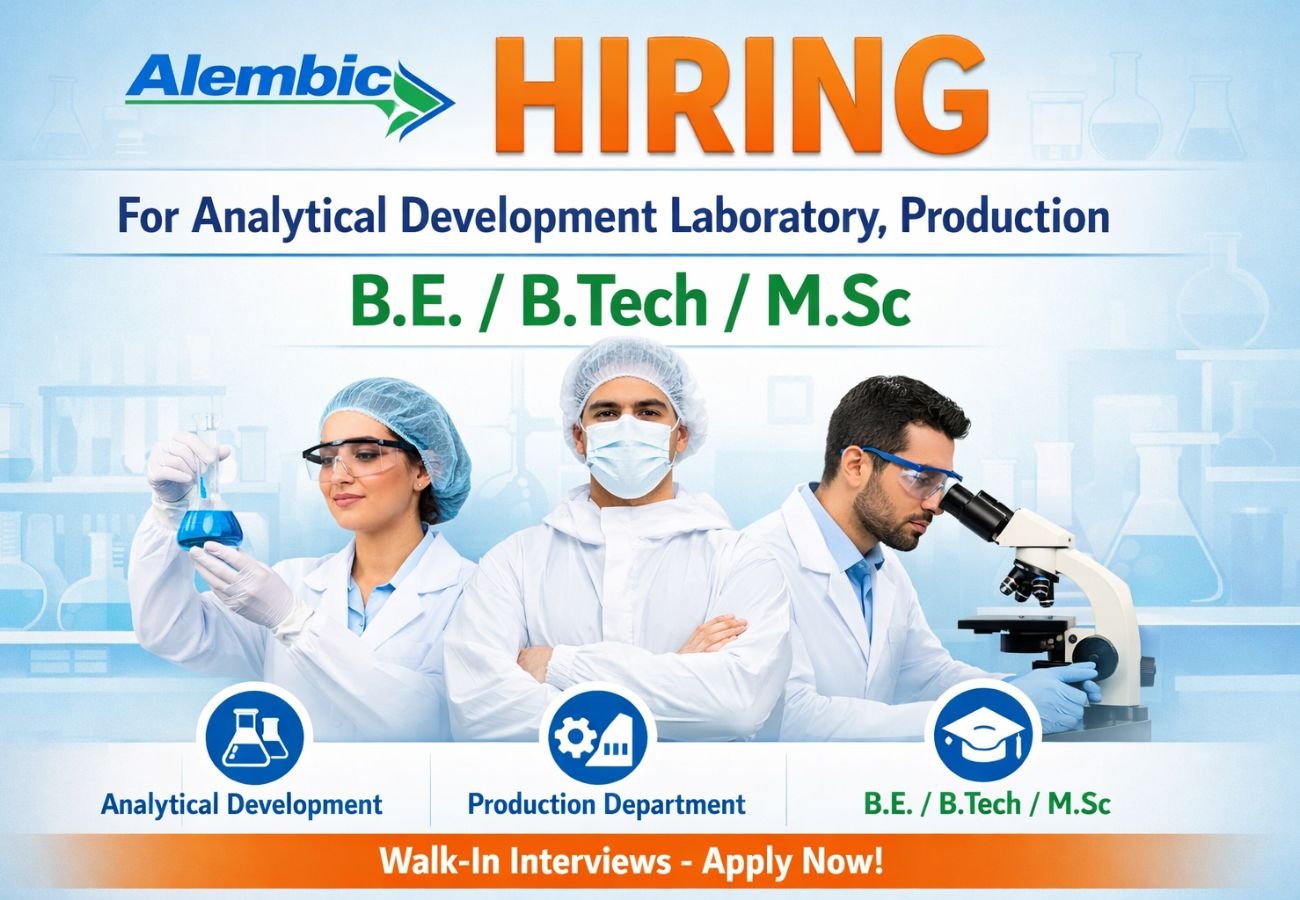 Alembic Pharma Hiring For Analytical Development Laboratory, Production