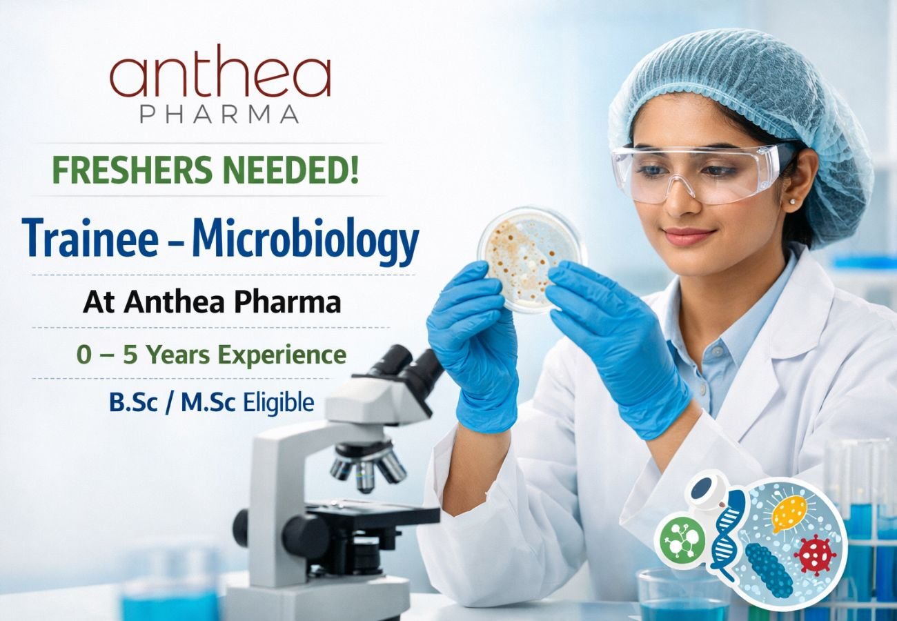Freshers Needed In Trainee – Microbiology At Anthea Pharma