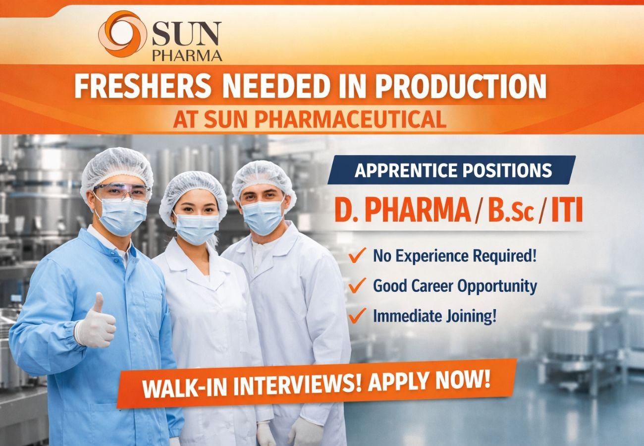 Freshers Needed In Production At Sun Pharmaceutical