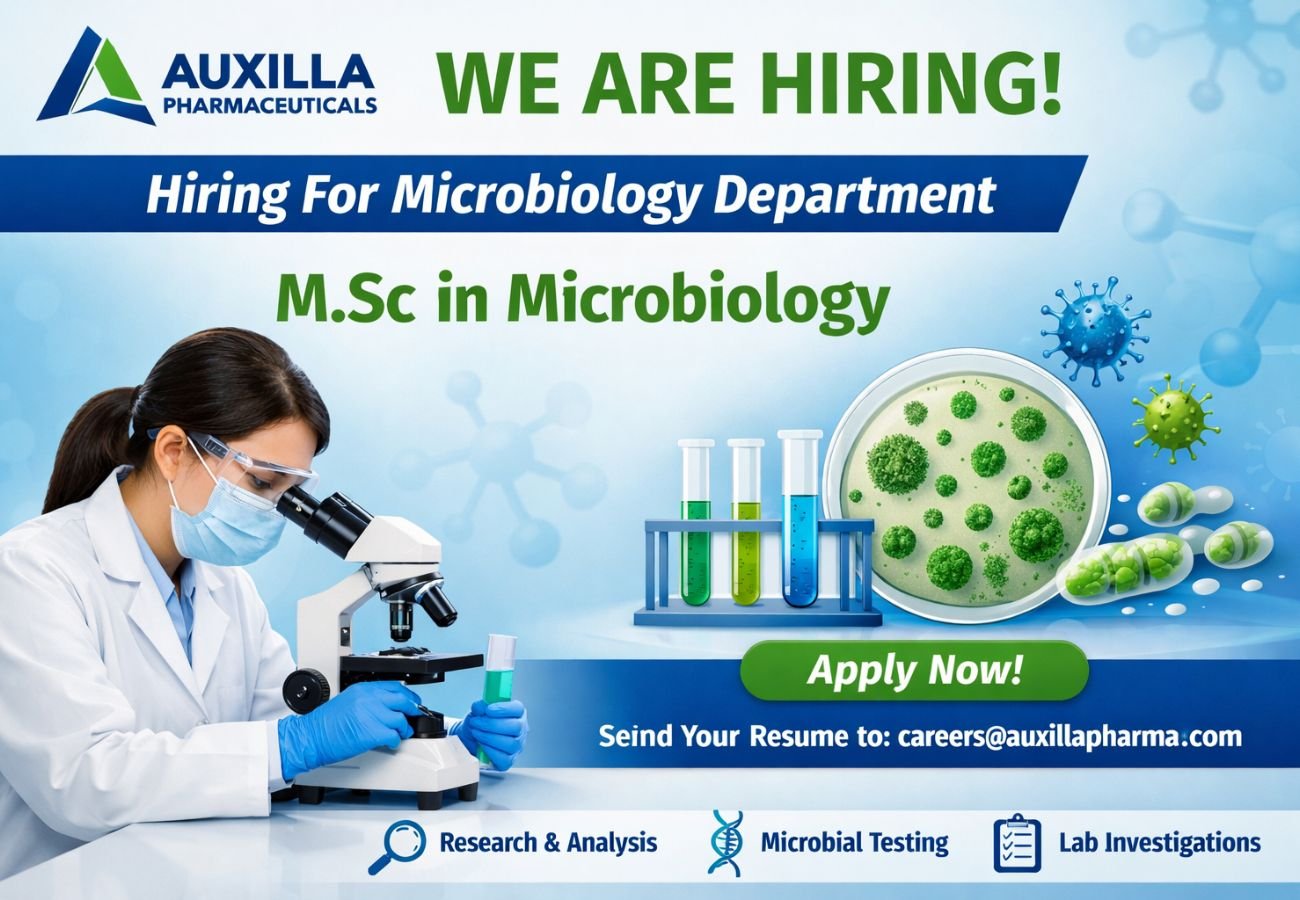 Auxilla Pharmaceuticals Hiring For microbiology department