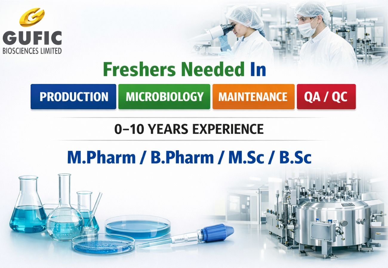 Freshers Needed In Production / Microbiology / Maintenance / QA / QC At Gufic Biosciences