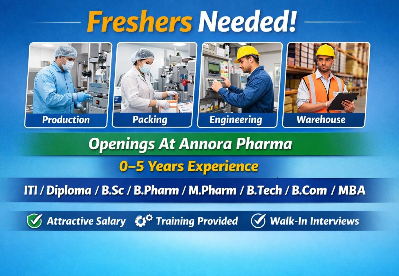 Freshers Needed In Production, Packing, Engineering, Warehouse At Annora Pharma