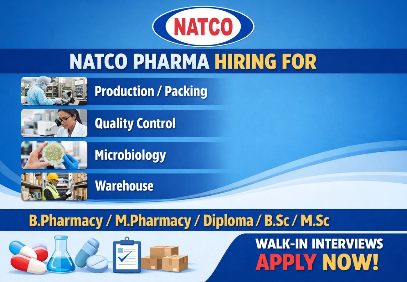 NATCO Pharma Hiring For Production / Packing / Quality Control / Microbiology / Warehouse