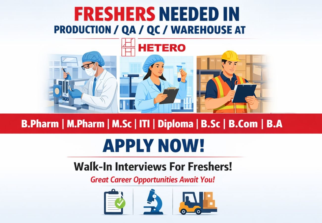 Freshers Neeeded In Production / QA / QC / Warehouse At Hetero