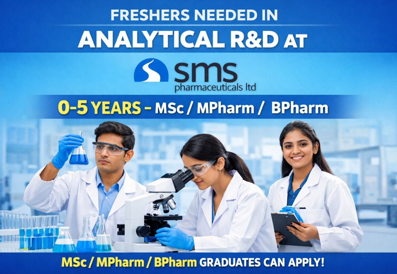 Freshers Needed In Analytical R&D At SMS Pharmaceuticals Ltd