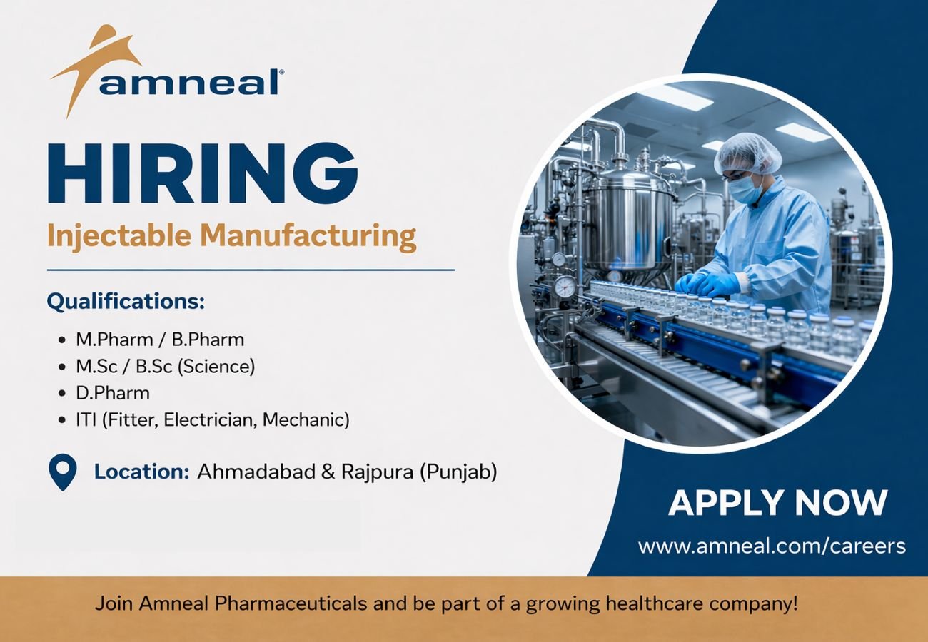 Amneal Pharmaceuticals Hiring For Injectable Manufacturing