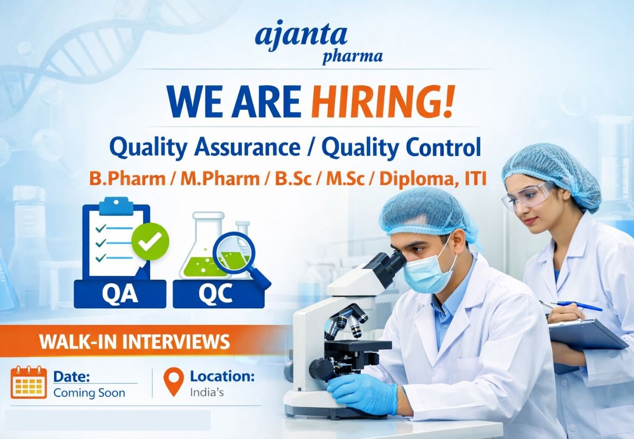 Ajanta Pharma Hiring For Quality Assurance / Quality Control