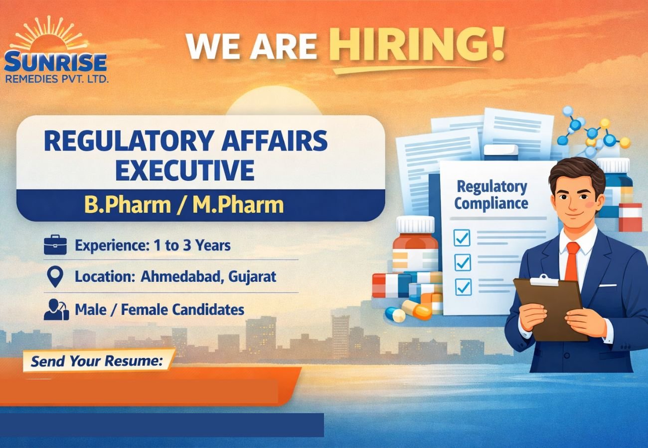 Sunrise Remedies Hiring For Regulatory Affairs Executive