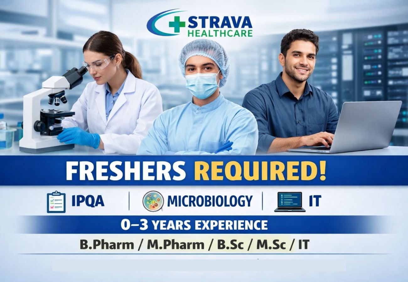 Freshers Needed In IPQA / Microbiology / IT At Strava Healthcare