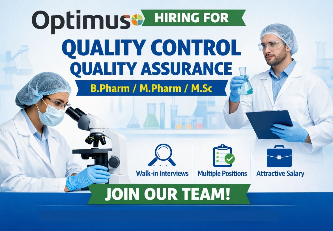 Optimus Pharma Hiring For Quality Control, Quality Assurance