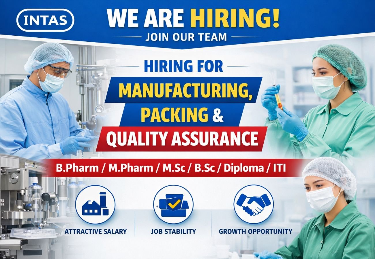 Intas Pharmaceuticals Hiring For Manufacturing, Packing, and Quality Assurance