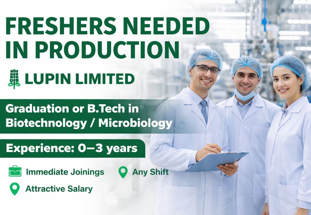 Freshers Needed In Production At Lupin Limited