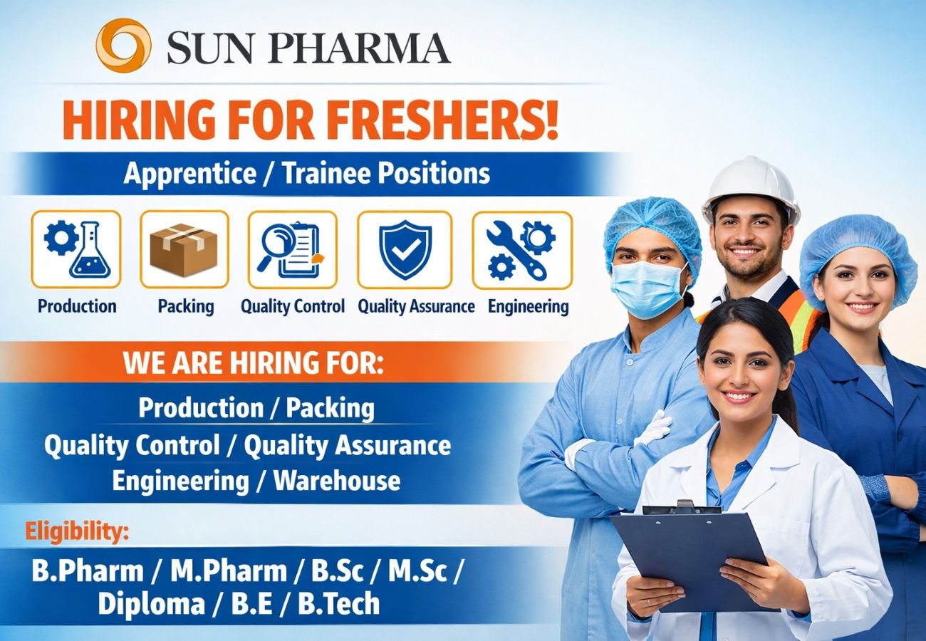Sun Pharma Hiring For Freshers Apprentice / Trainee