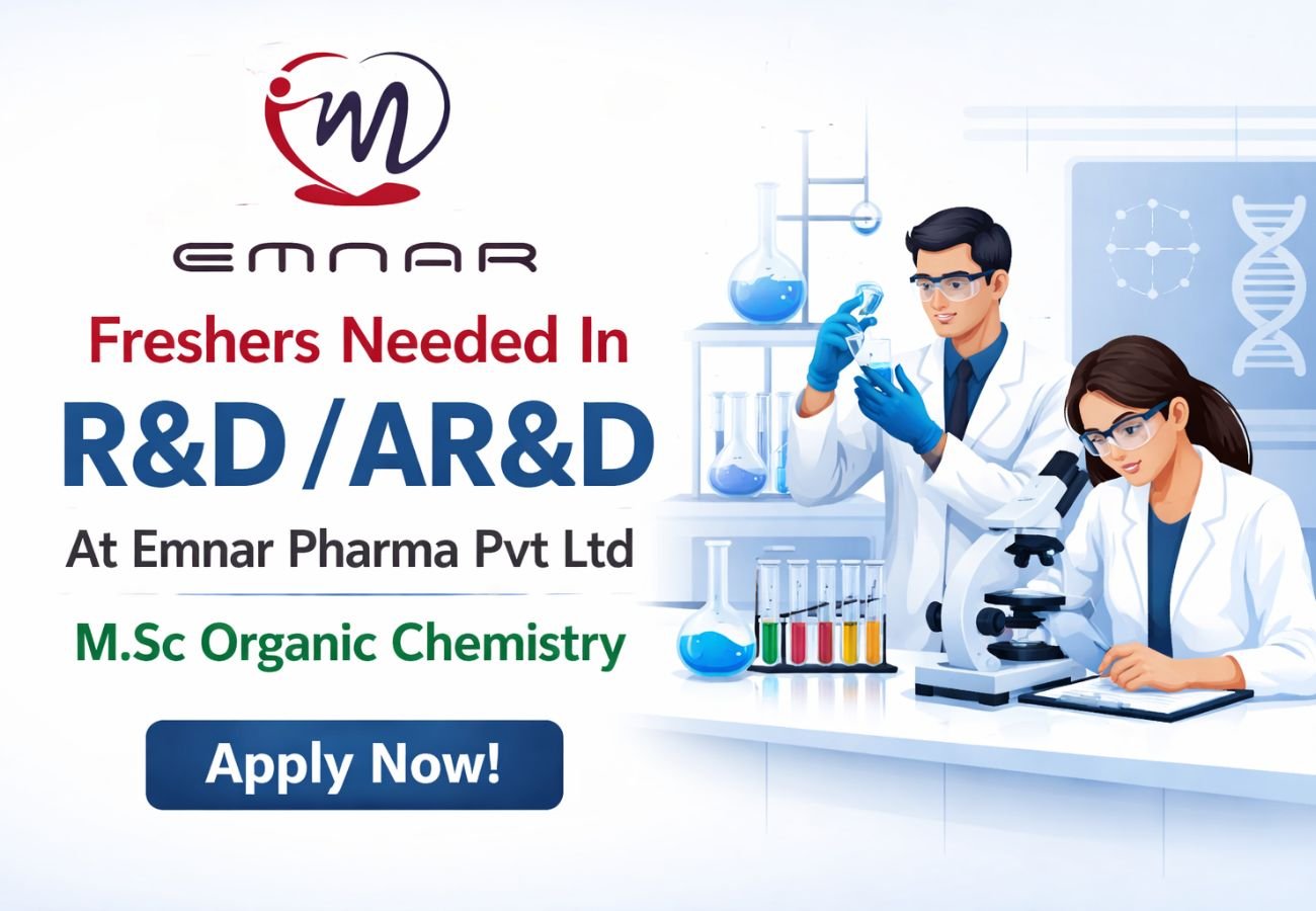 Freshers Needed In R&D / AR&D At Emnar Pharma Pvt Ltd
