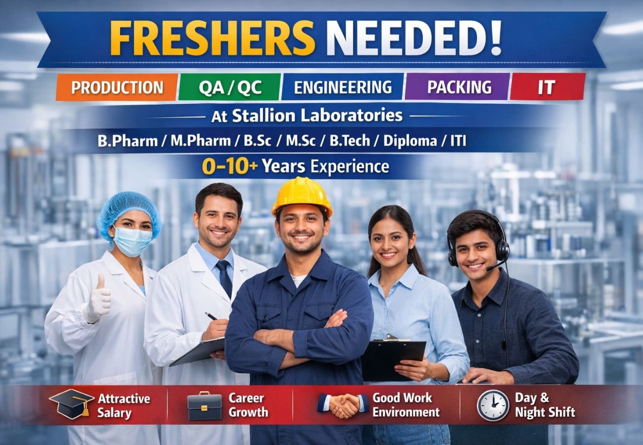 Freshers Needed In Production, QA, QC, Engineering, Packing, IT At Stallion Laboratories