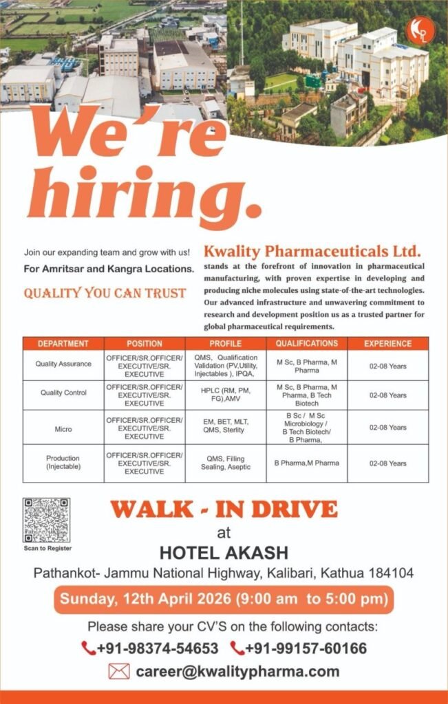 Kwality Pharmaceuticals Hiring For Production / Microbiology / Quality Control / Quality Assurance