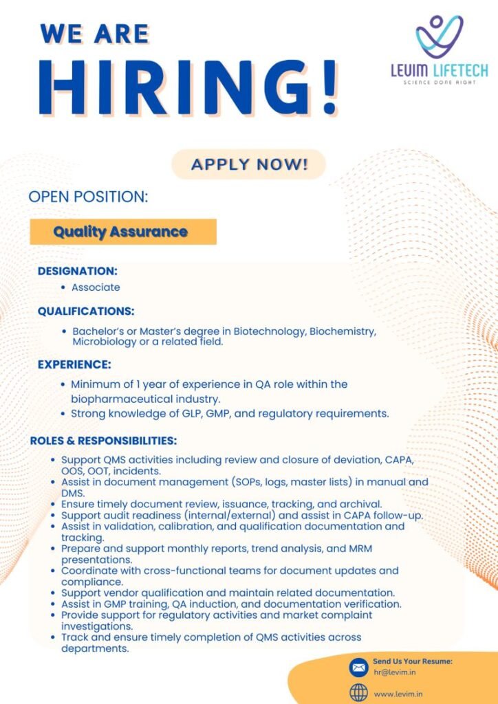 Levim Lifetech Hiring For Quality Assurance Levim Lifetech Hiring For Quality Assurance