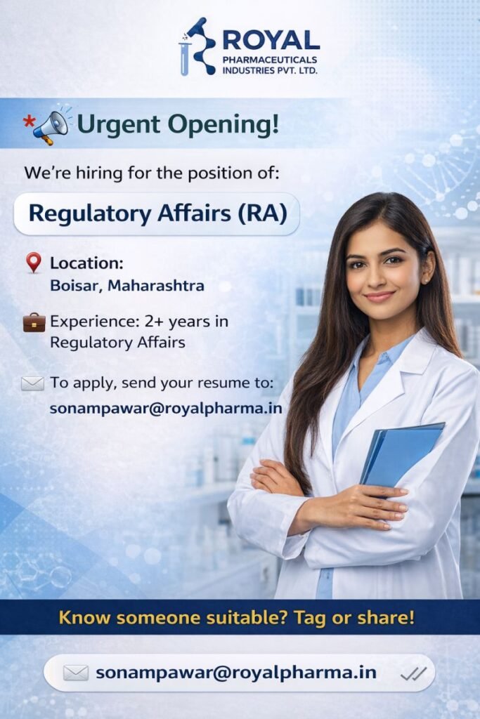 Royal Pharmaceuticals Hiring For Regulatory Affairs
