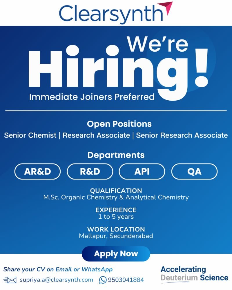 Clearsynth Hiring For R&D, AR&D, and QA departments